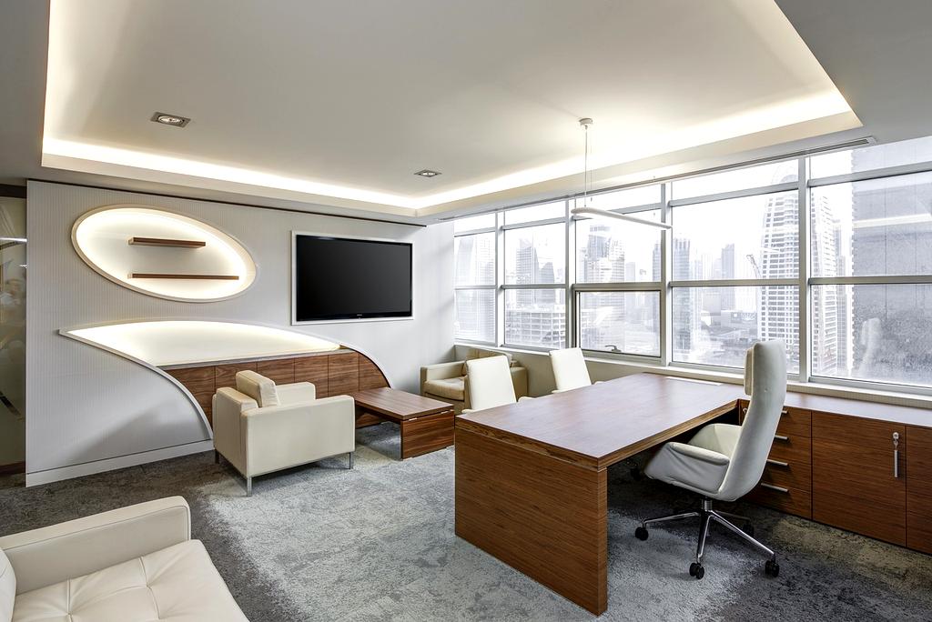 Clean office space with windows and plants